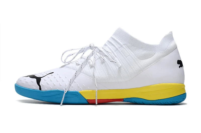 Chuteira Puma Future Z 1.3 Pro Cage - Branco/Azul/Amarelo